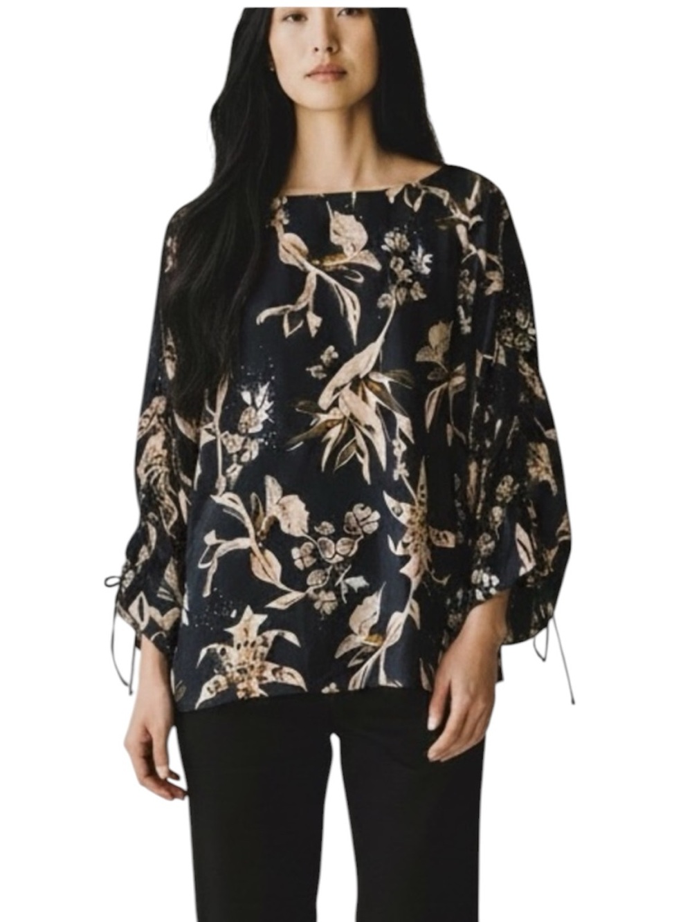 Dorothee Schumacher Silk Blend Tamed Florals Black Blouse Size US 4-6 | 1 NWT
